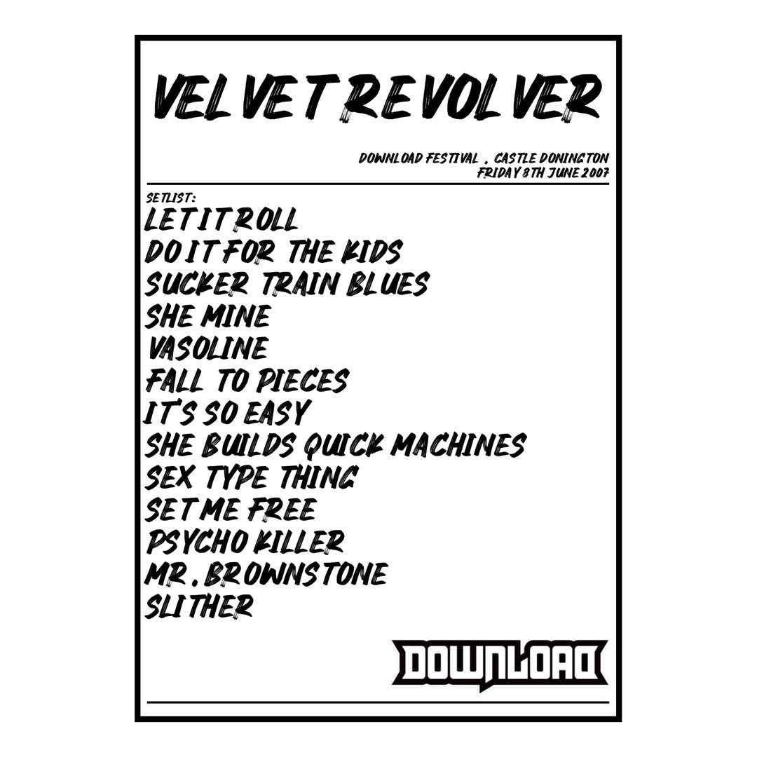 Velvet Revolver Castle Donington 8th June 2007 Setlist poster
