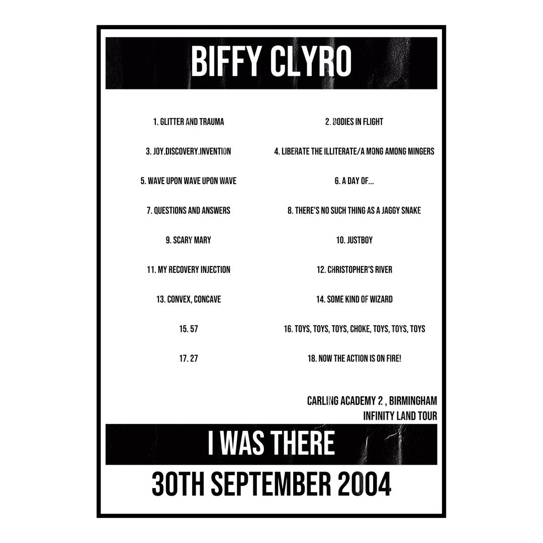 Biffy Clyro Birmingham 30th September 2004 Setlist poster