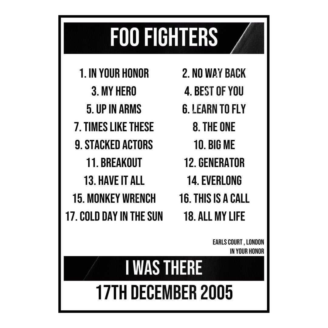 Foo Fighters London 17th December 2005 Setlist poster