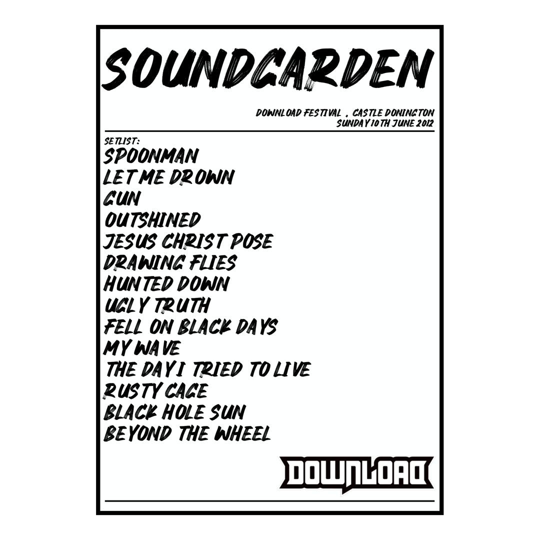 Soundgarden Castle Donington 10th June 2012 Setlist poster