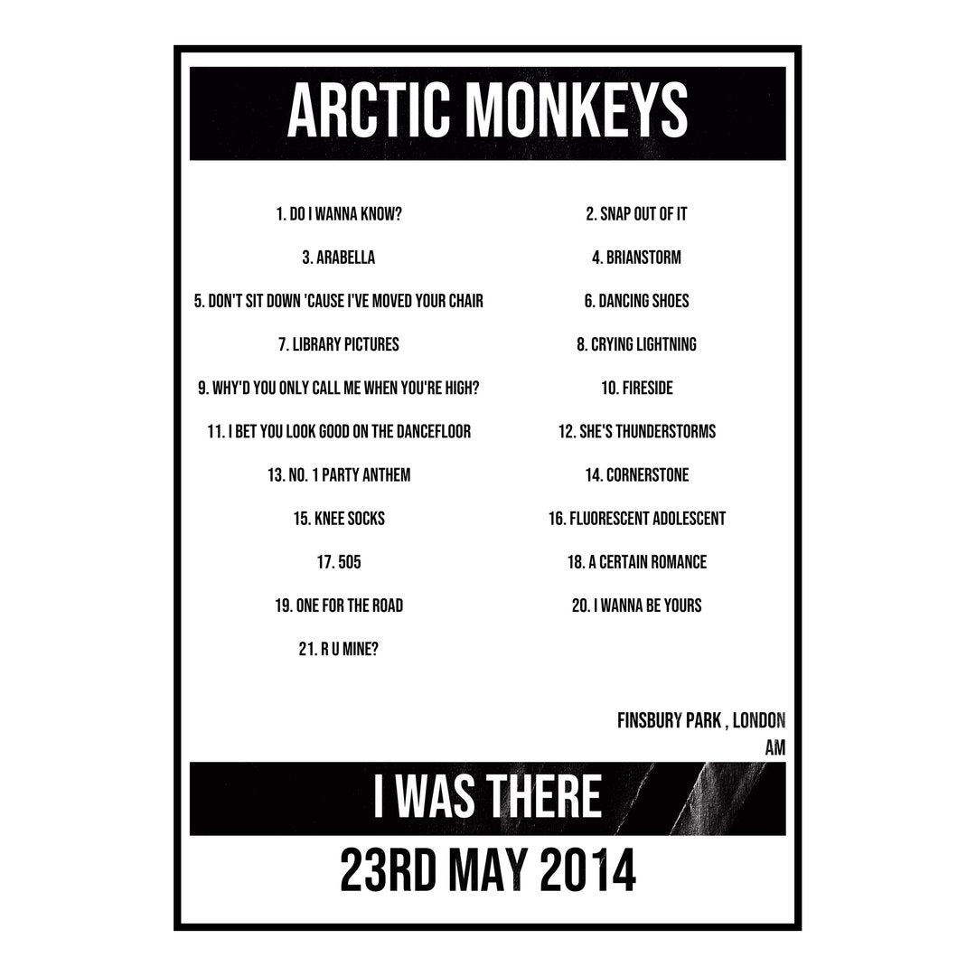Arctic Monkeys London 23rd May 2014 Setlist poster