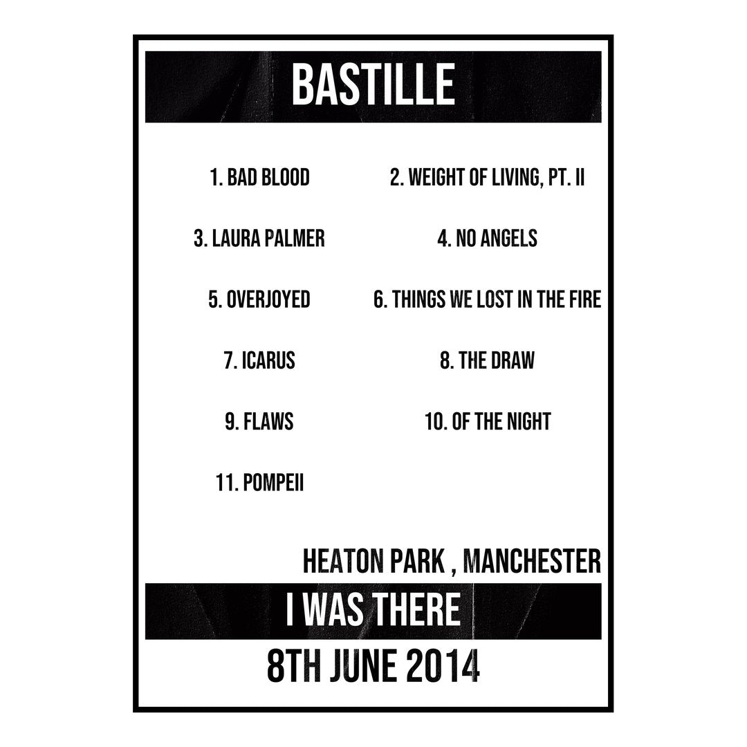 Bastille Manchester 8th June 2014 Setlist poster