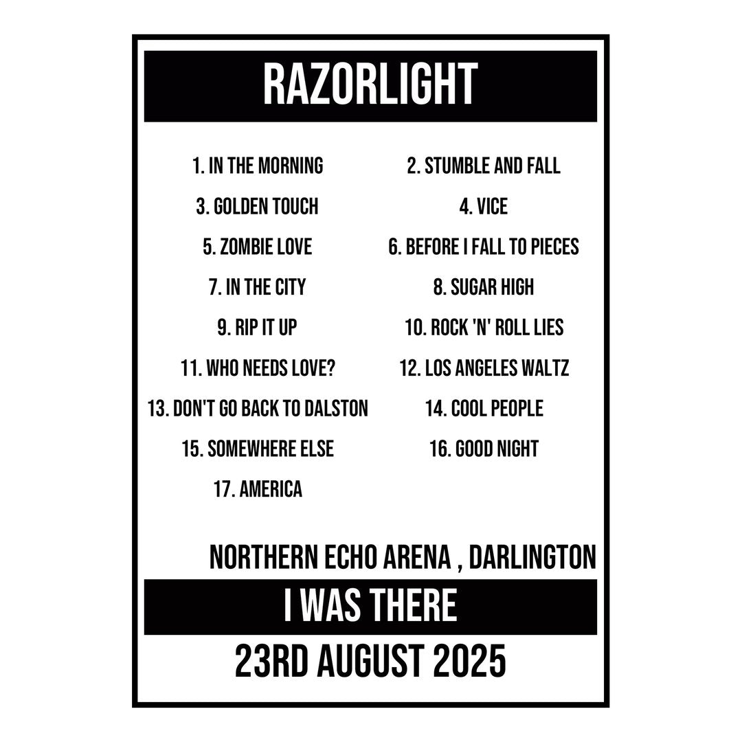 A Setlist Poster Featuring Razorlight Gig from Darlington in 2025