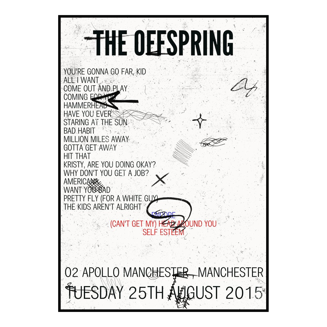 The Offspring Manchester 25th August 2015 Setlist poster
