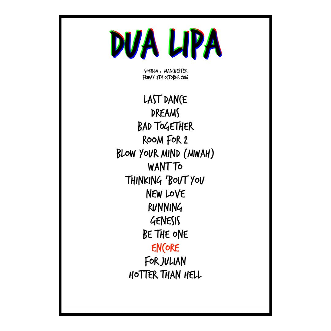 Dua Lipa Manchester 7th October 2016 Setlist poster