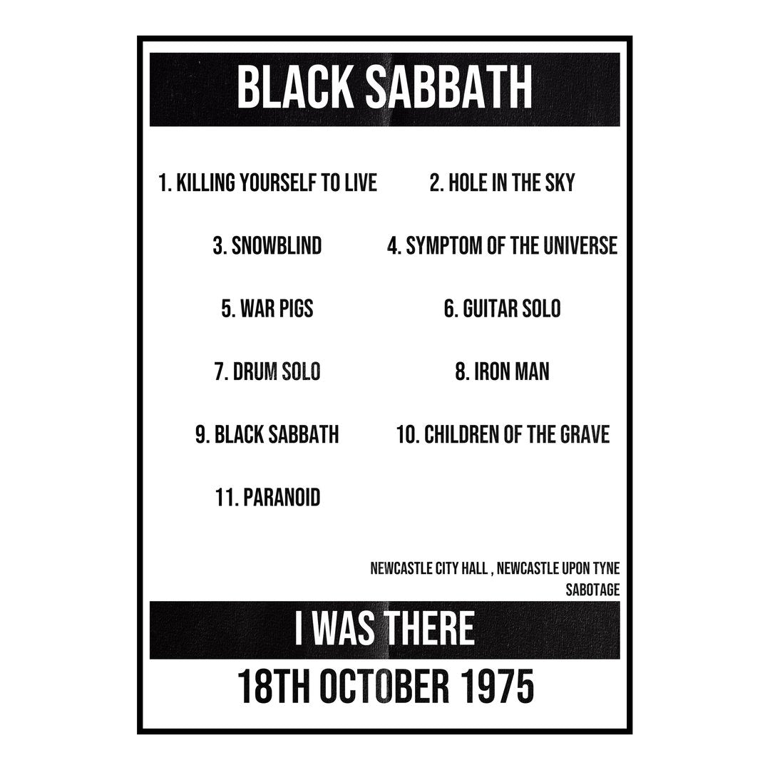 Black Sabbath Newcastle upon Tyne 18th October 1975 Setlist poster