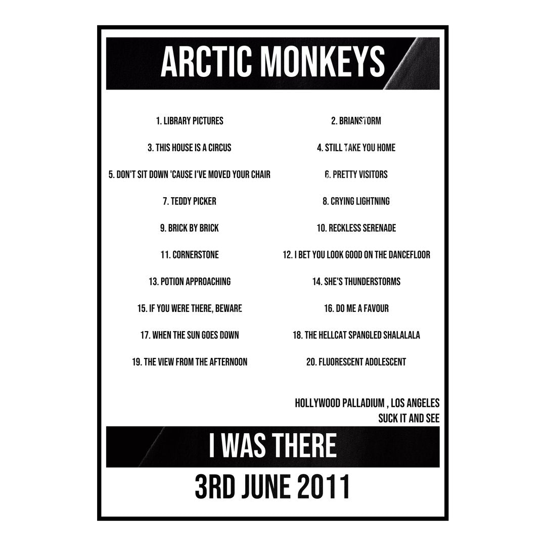 Arctic Monkeys Los Angeles 3rd June 2011 Setlist poster