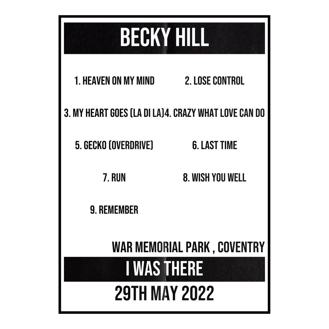 Becky Hill Coventry 29th May 2022 Setlist poster