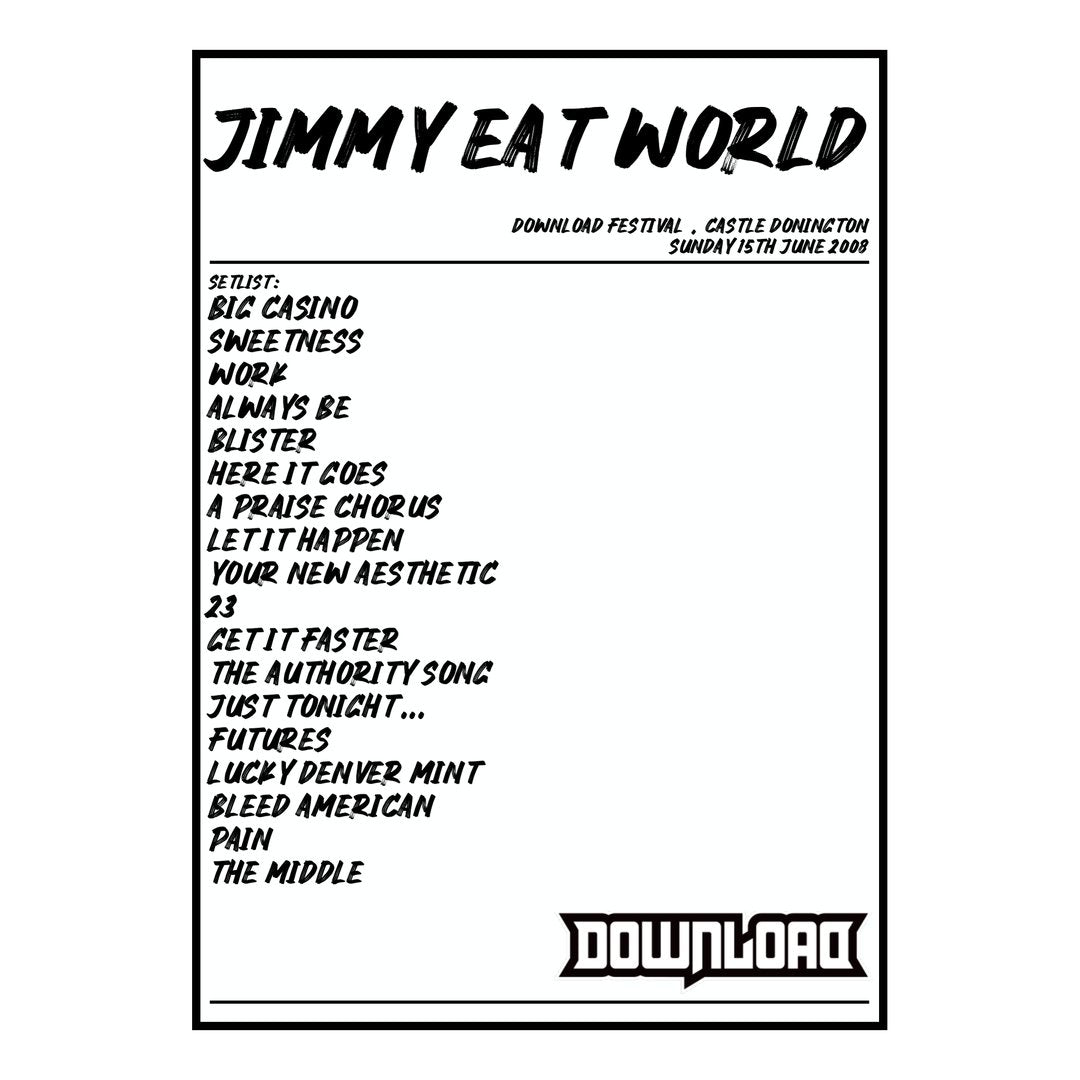 Jimmy Eat World Castle Donington 15th June 2008 Setlist poster