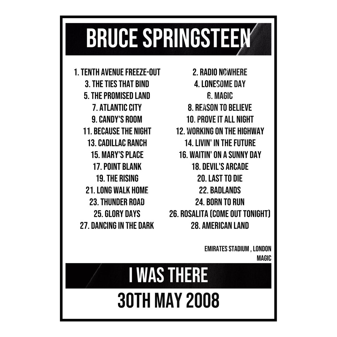 Bruce Springsteen London 30th May 2008 Setlist poster