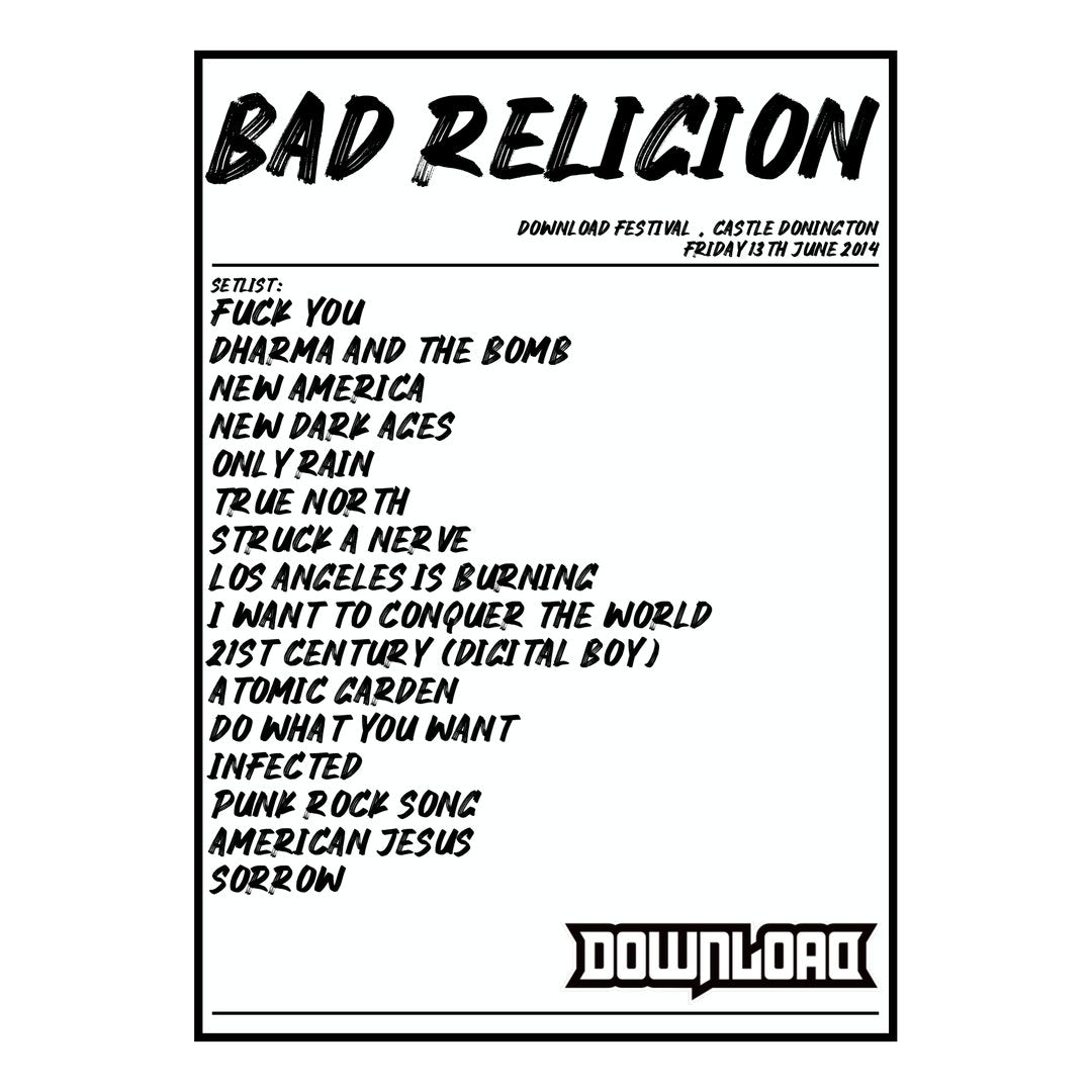 Bad Religion Castle Donington 13th June 2014 Setlist poster