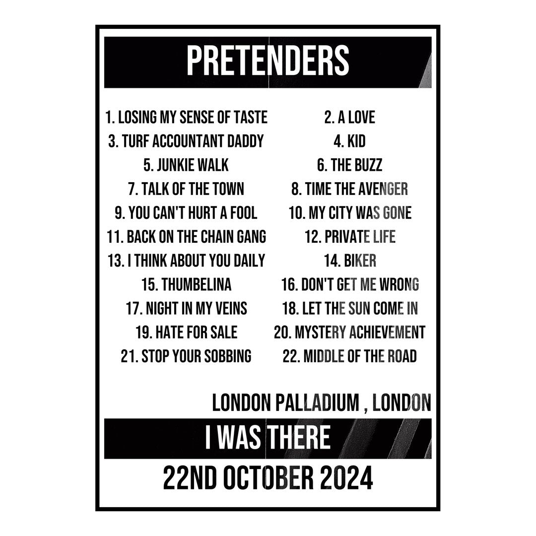 Pretenders London 22nd October 2024 Setlist poster