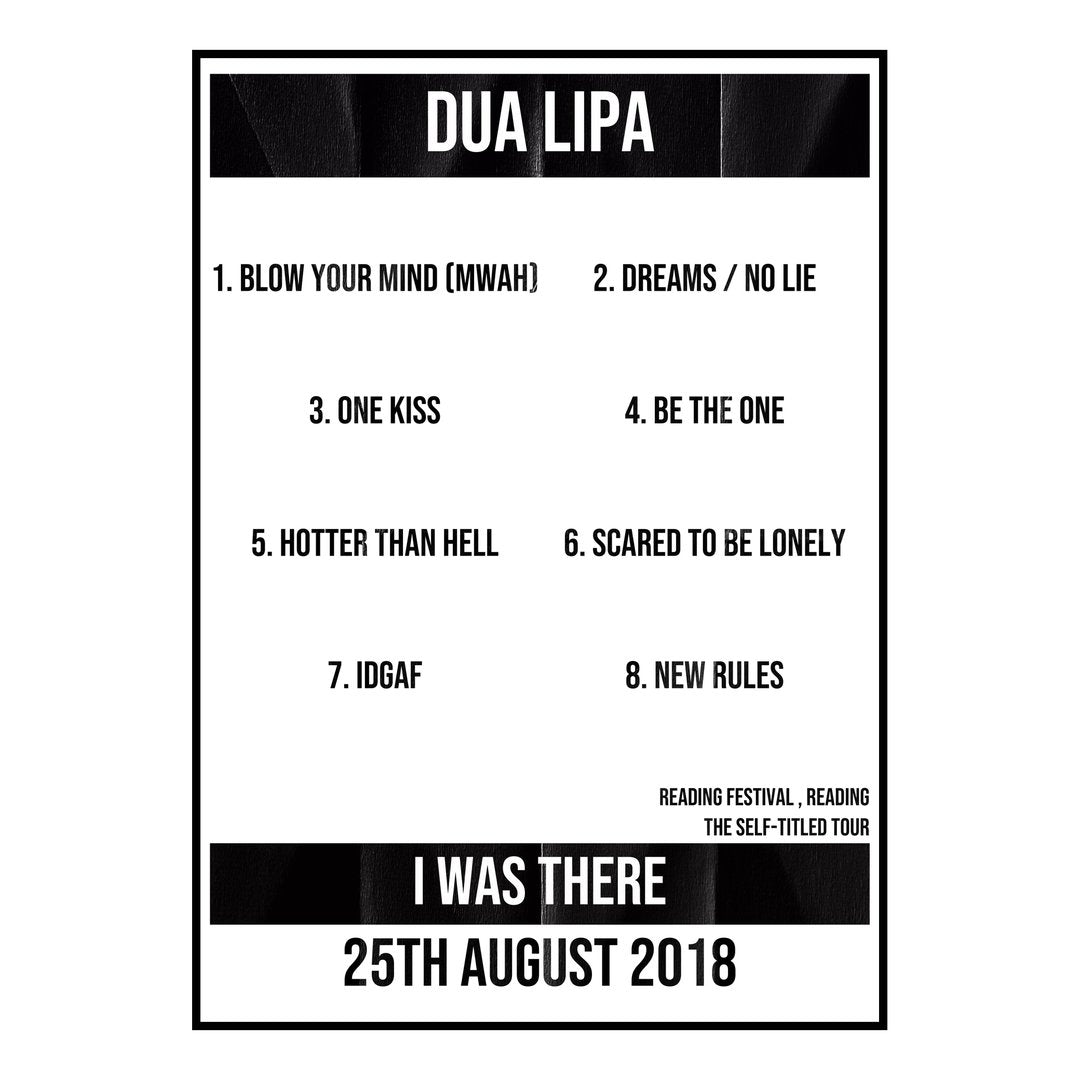 Dua Lipa Reading 25th August 2018 Setlist poster