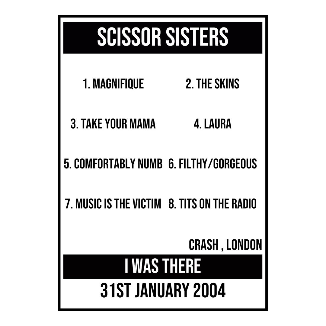 A Setlist Poster Featuring Scissor Sisters Gig from London in 2004