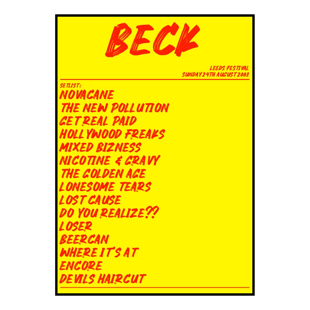 Beck Bramham 24th August 2003 Setlist poster