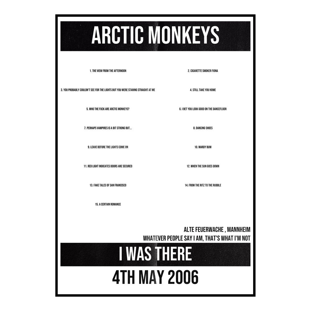 Arctic Monkeys Mannheim 4th May 2006 Setlist poster
