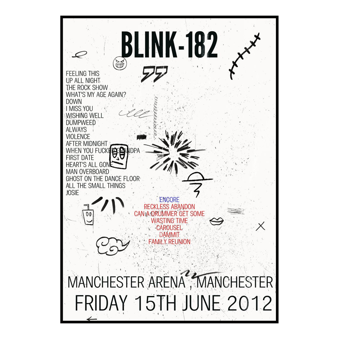 blink‐182 Manchester 15th June 2012 Setlist poster