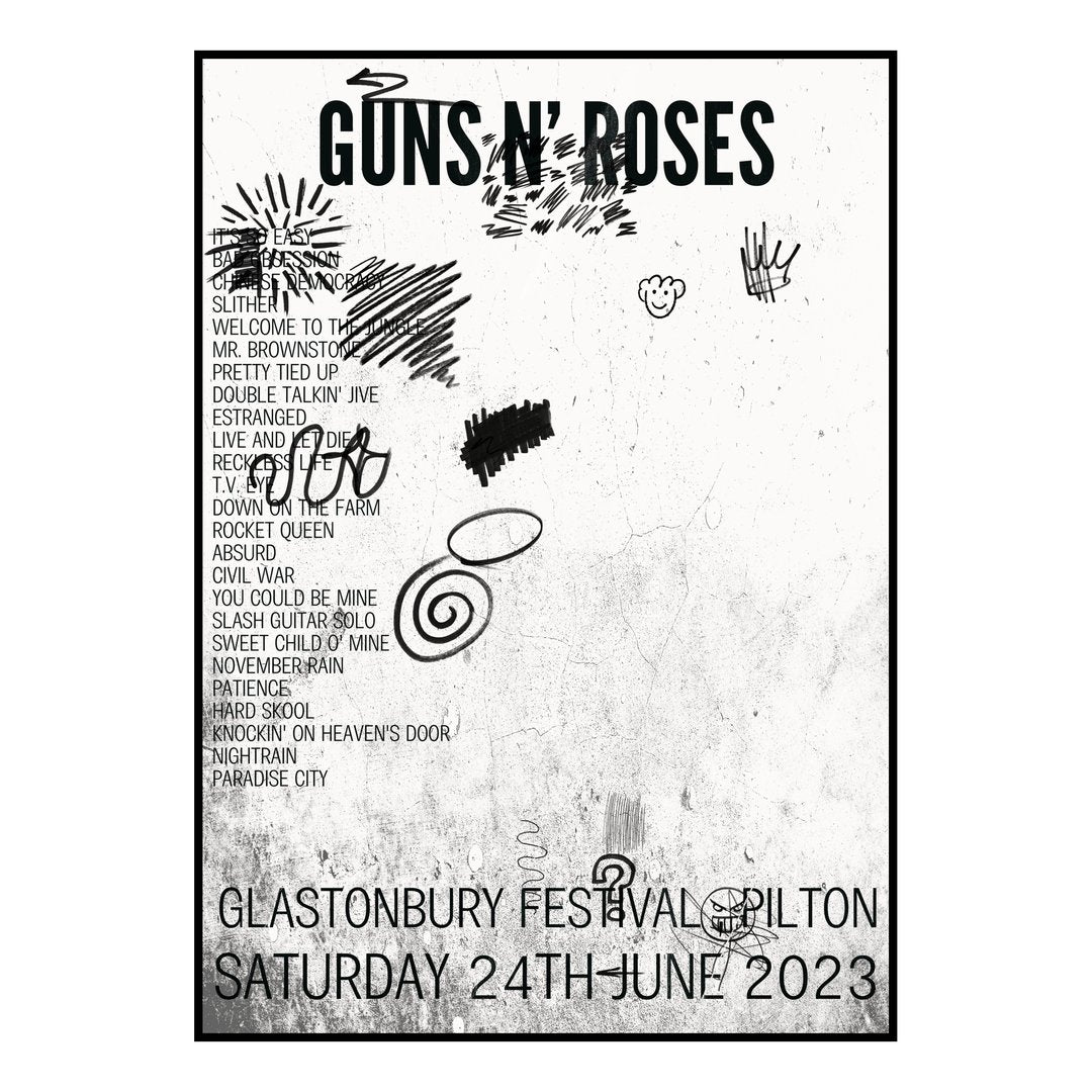 Guns N’ Roses Pilton 24th June 2023 Setlist poster