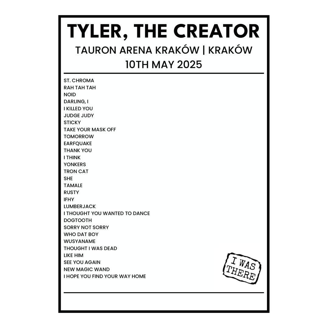 Tyler, The Creator Kraków 10th May 2025 Setlist poster