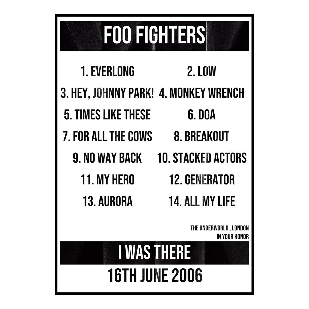 Foo Fighters London 16th June 2006 Setlist poster
