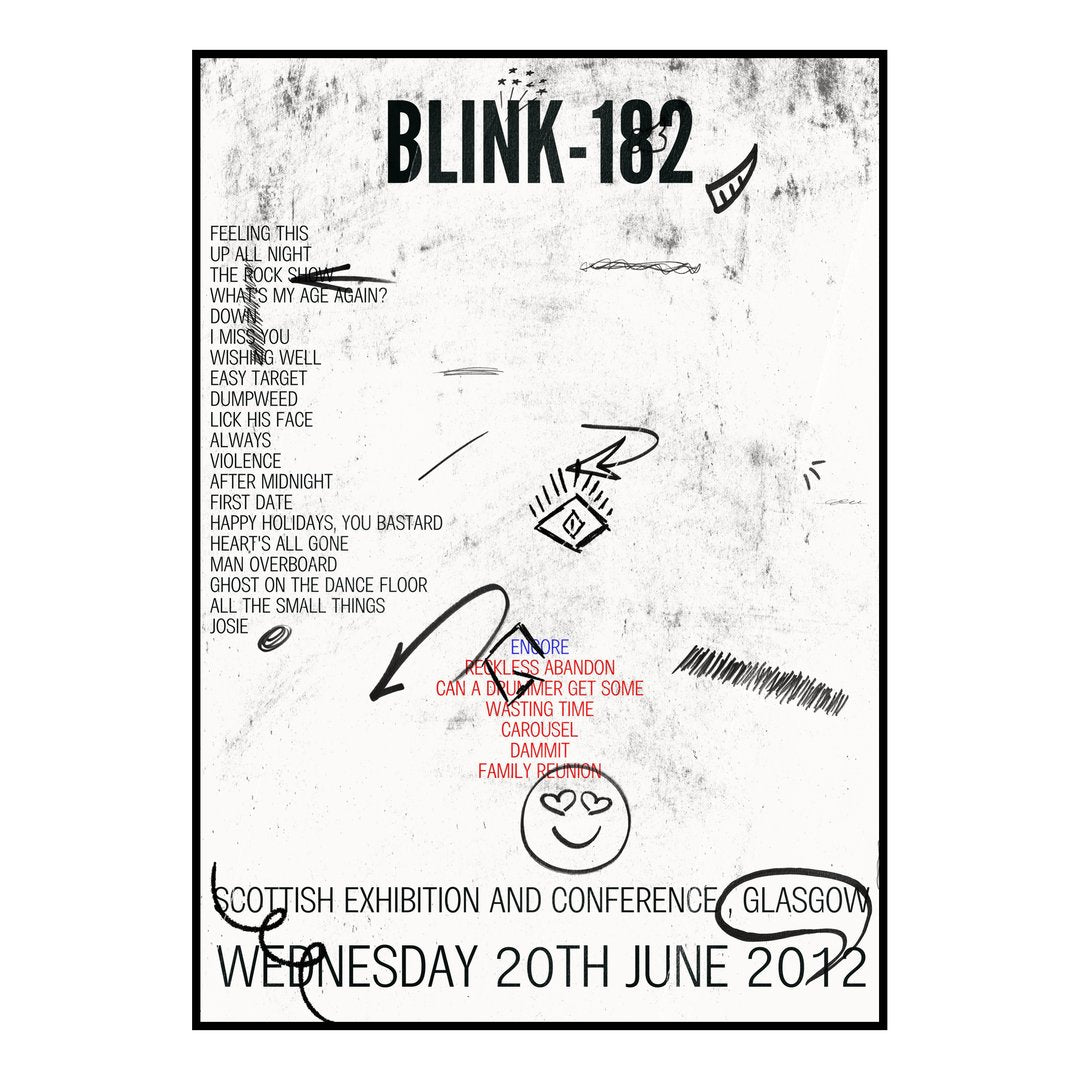 blink‐182 Glasgow 20th June 2012 Setlist poster