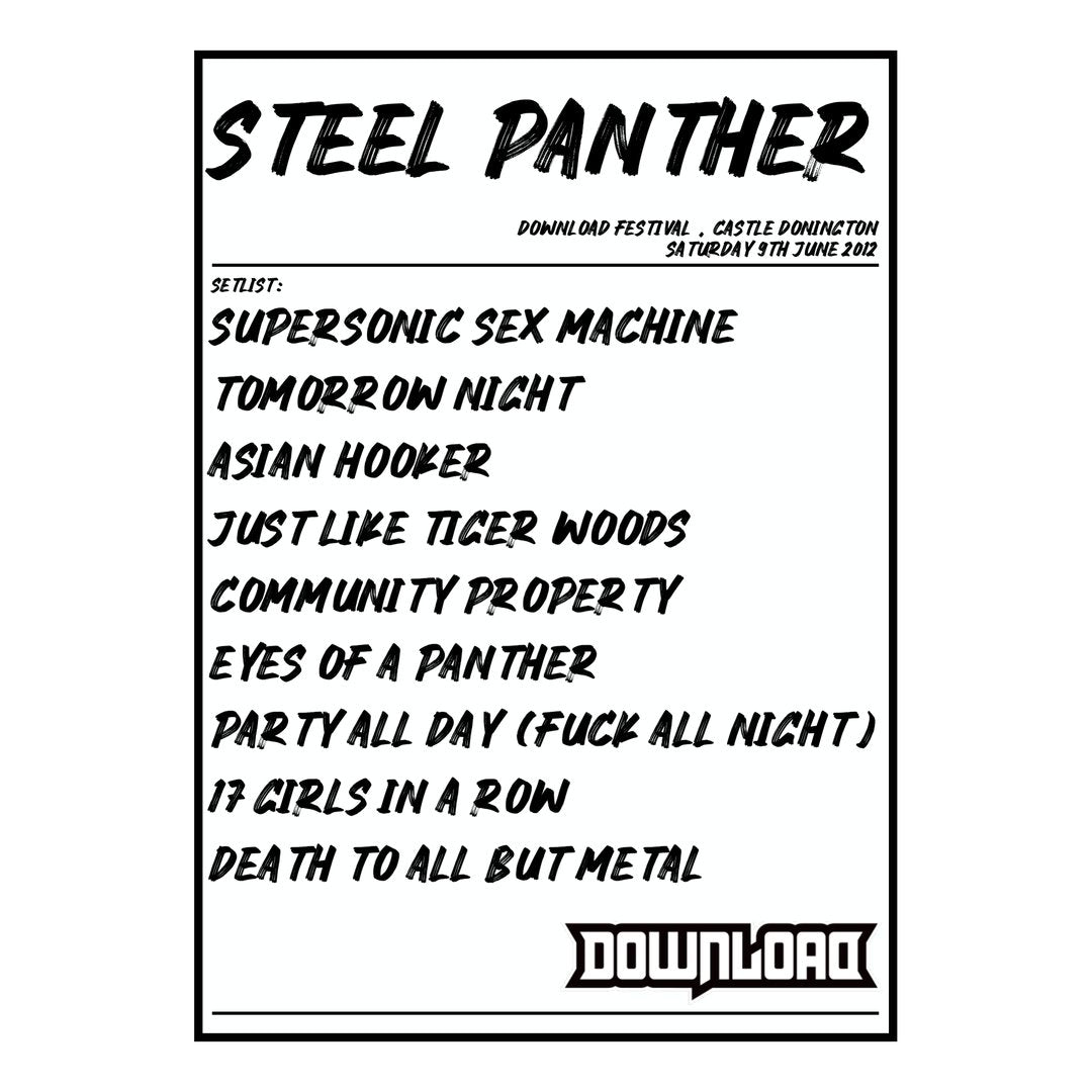 Steel Panther Castle Donington 9th June 2012 Setlist poster