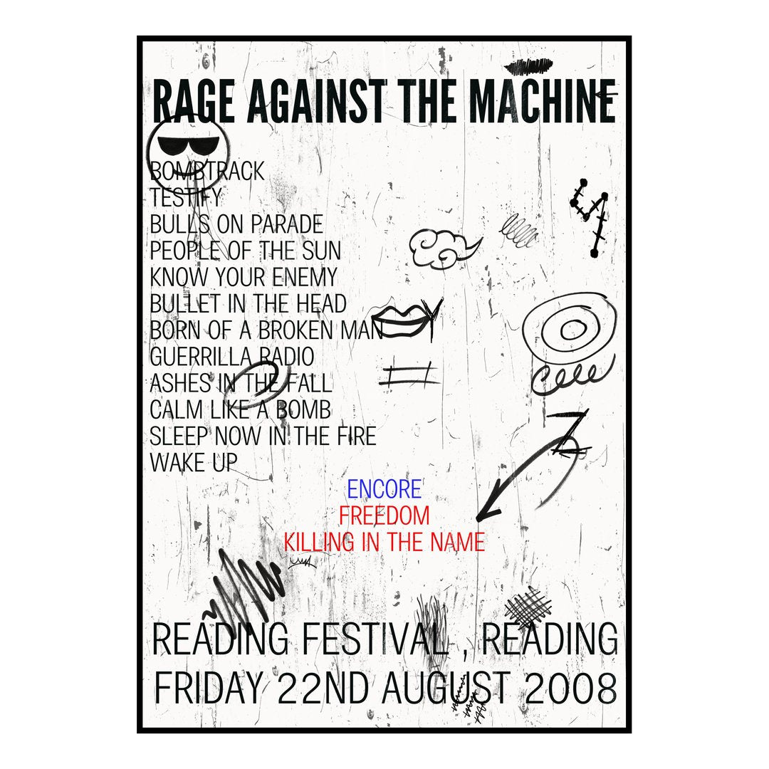 Rage Against the Machine Reading 22nd August 2008 Setlist poster