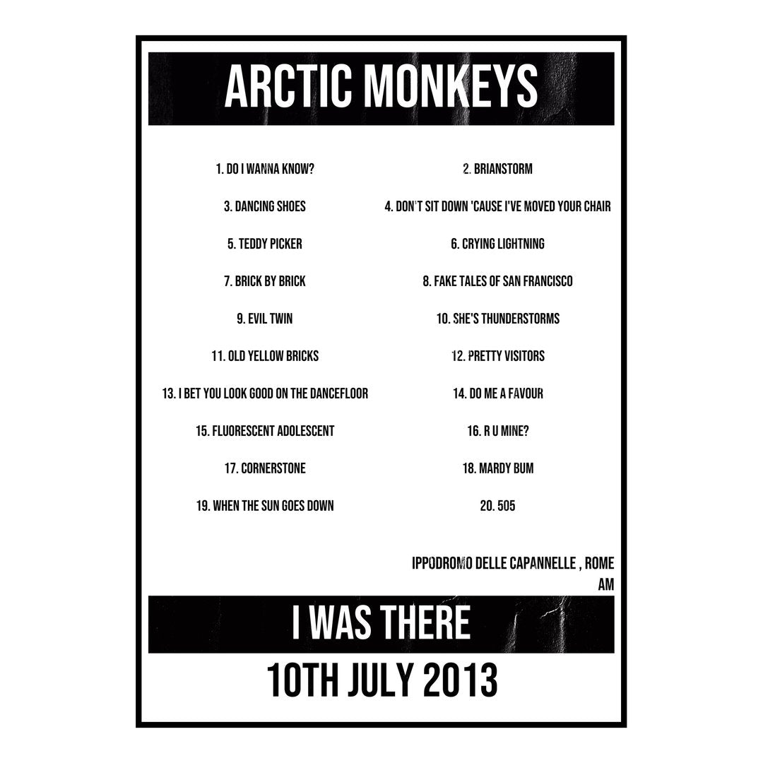 Arctic Monkeys Rome 10th July 2013 Setlist poster