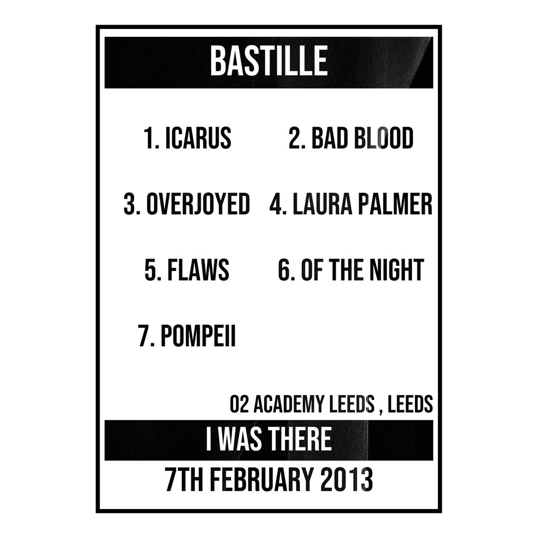 Bastille Leeds 7th February 2013 Setlist poster