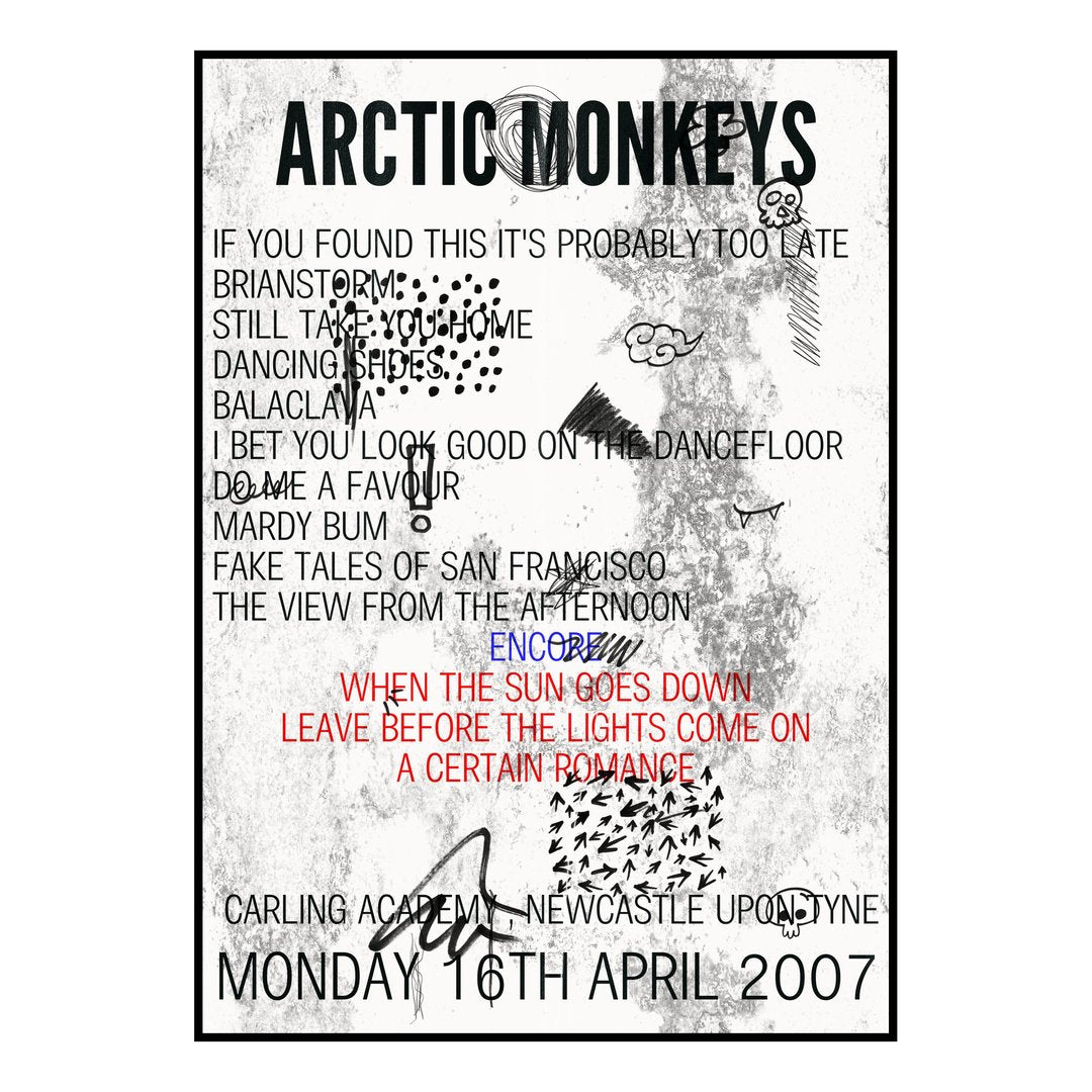 Arctic Monkeys Newcastle upon Tyne 16th April 2007 Setlist poster