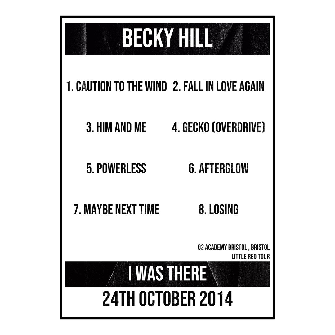 Becky Hill Bristol 24th October 2014 Setlist poster