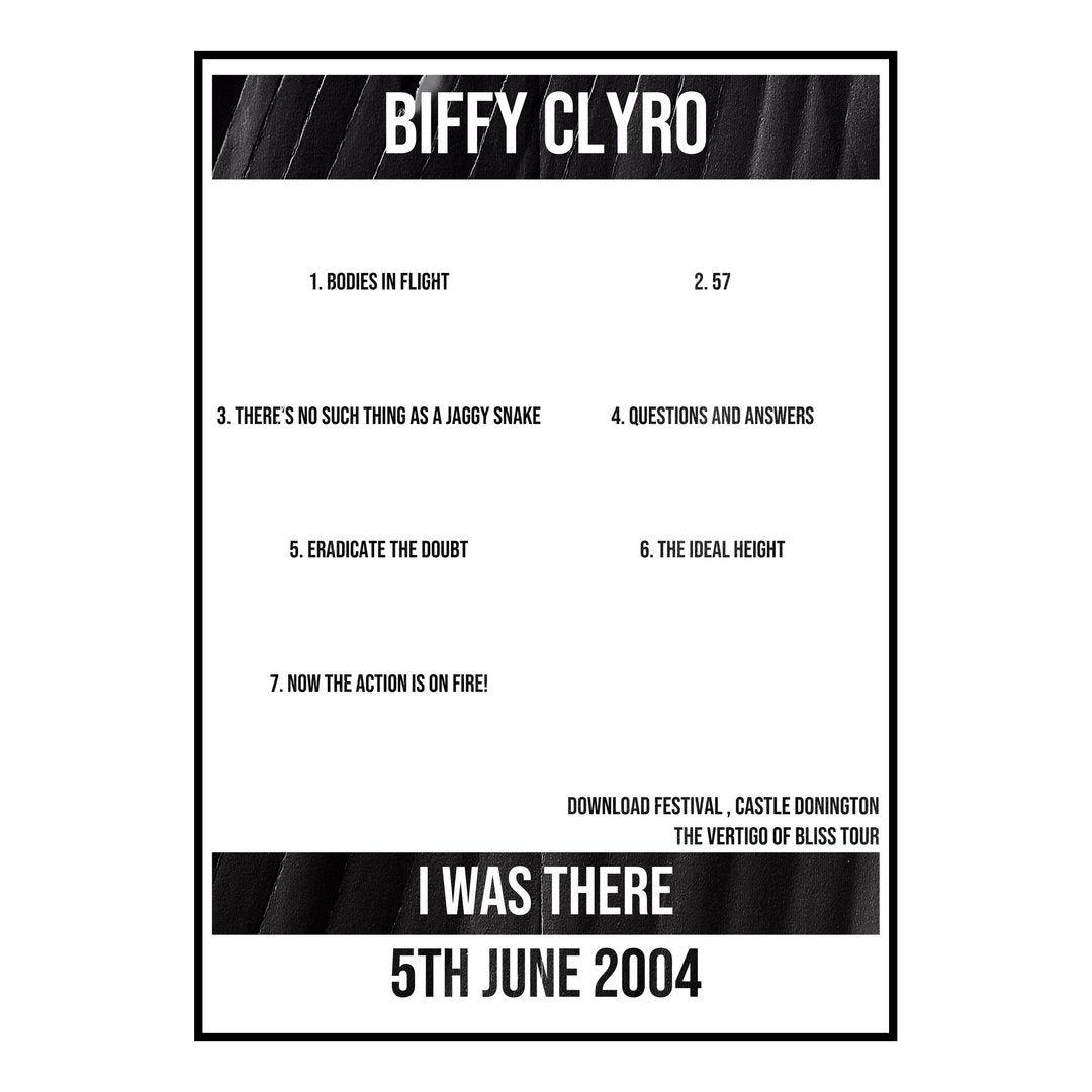 Biffy Clyro Castle Donington 5th June 2004 Setlist poster
