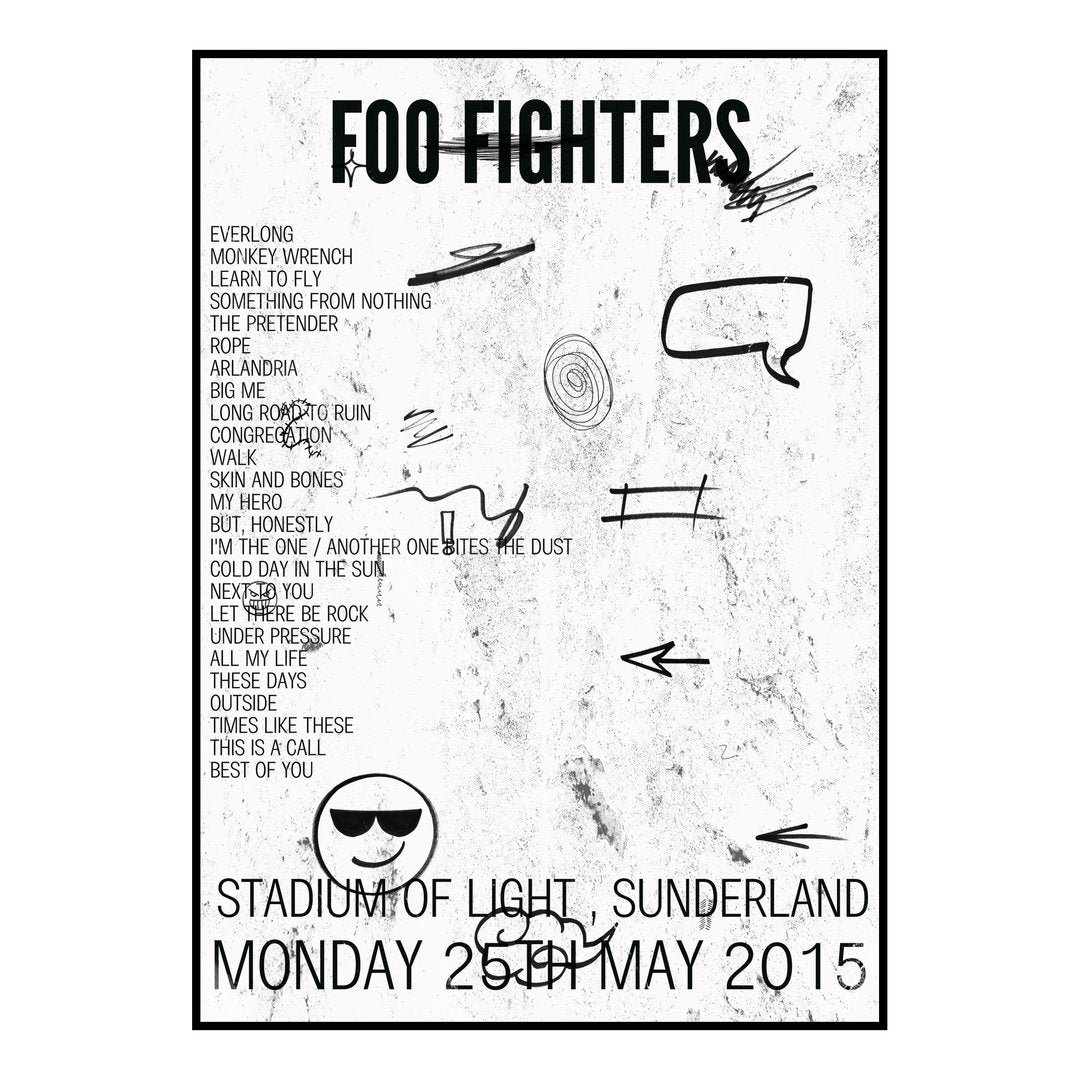 Foo Fighters Sunderland 25th May 2015 Setlist poster