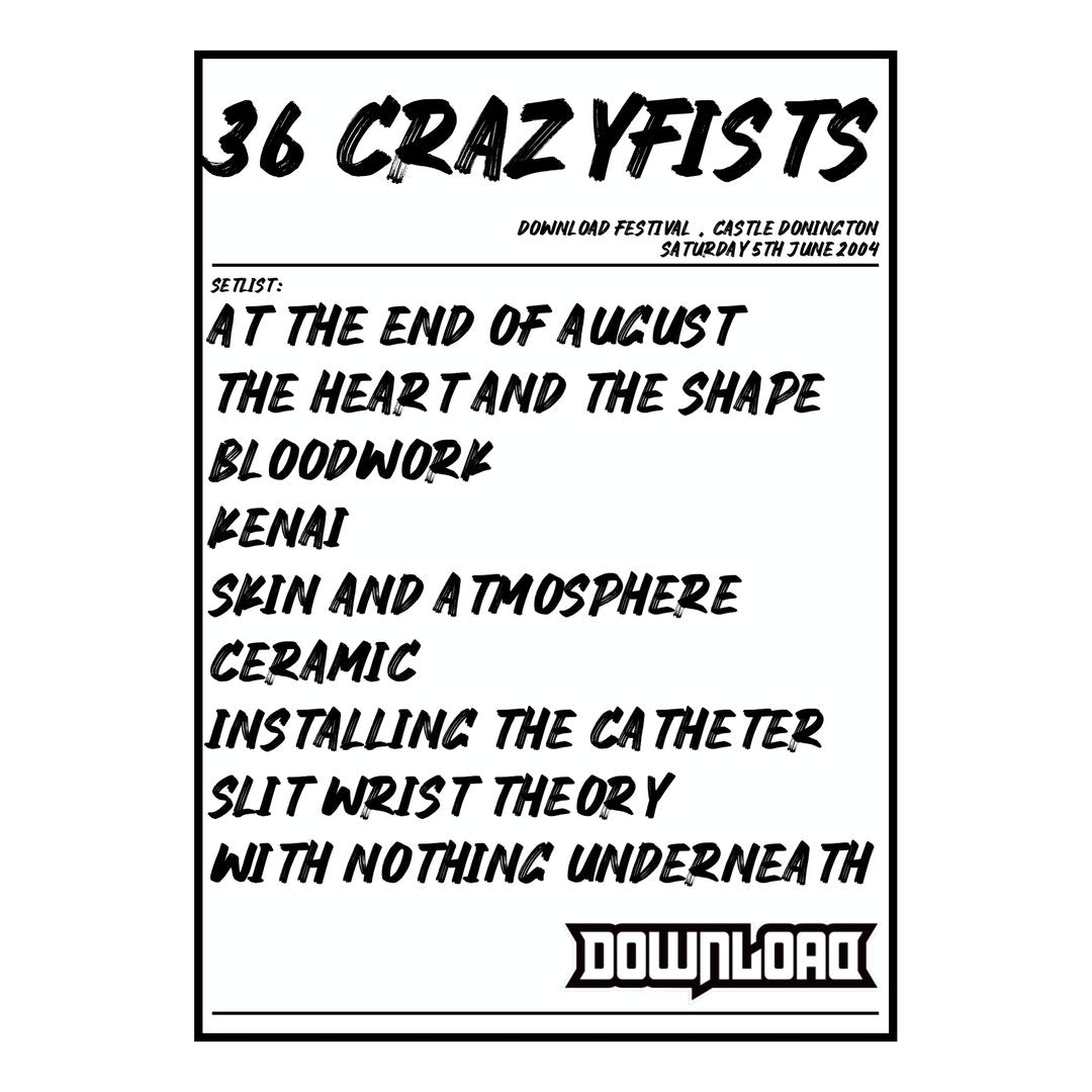 36 Crazyfists Castle Donington 5th June 2004 Setlist poster