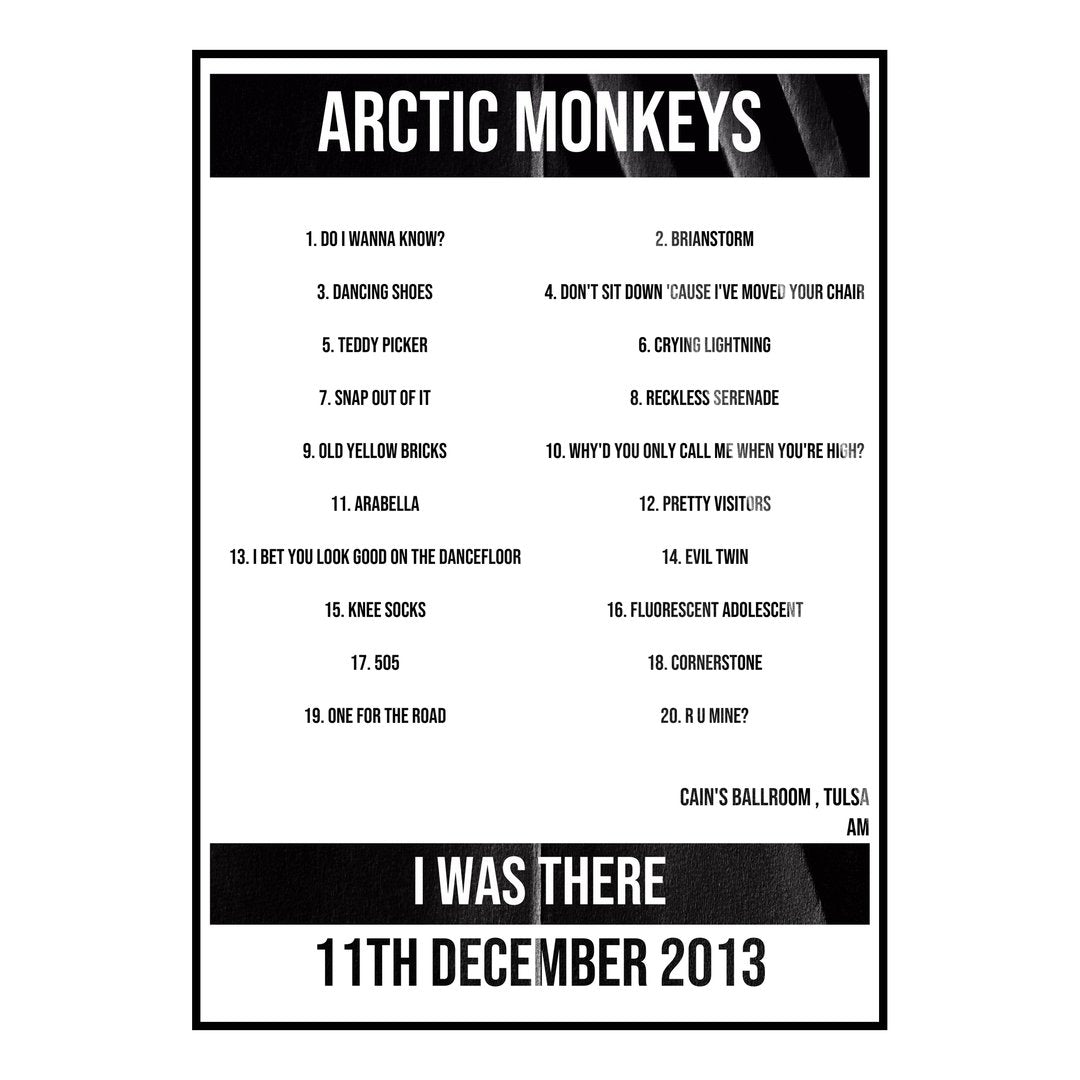 Arctic Monkeys Tulsa 11th December 2013 Setlist poster