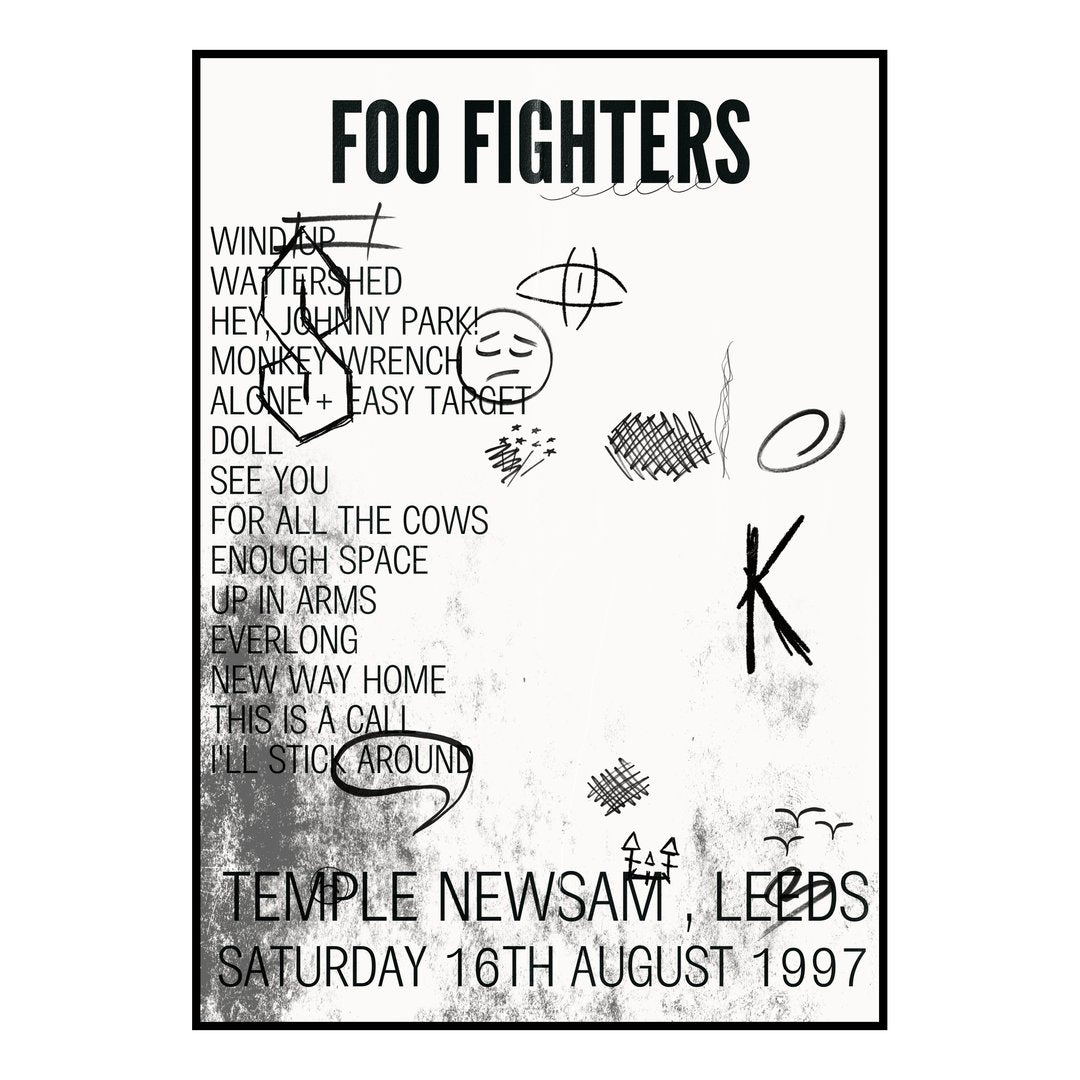 Foo Fighters Leeds 16th August 1997 Setlist poster