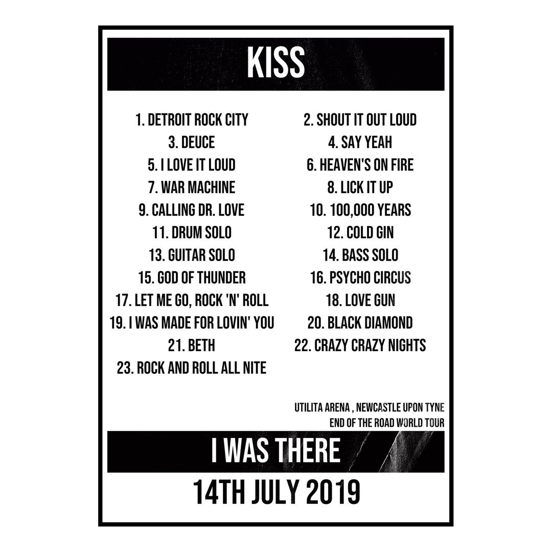 KISS Newcastle upon Tyne 14th July 2019 Setlist poster