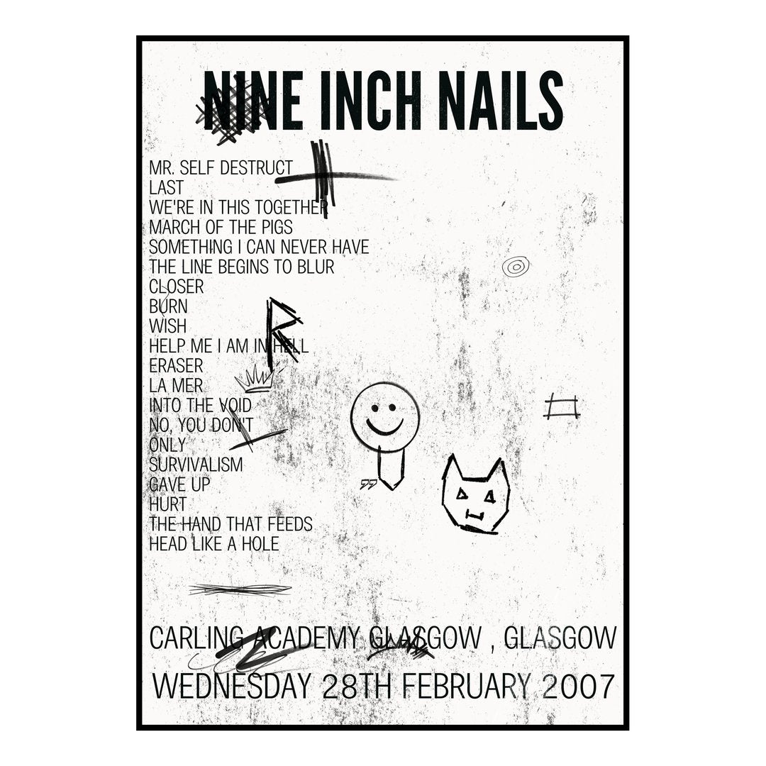 Nine Inch Nails Glasgow 28th February 2007 Setlist poster