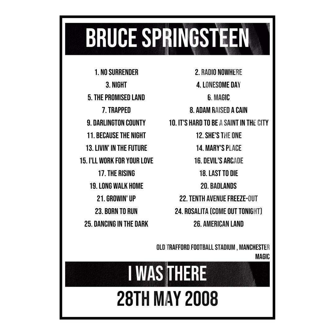 Bruce Springsteen Manchester 28th May 2008 Setlist poster