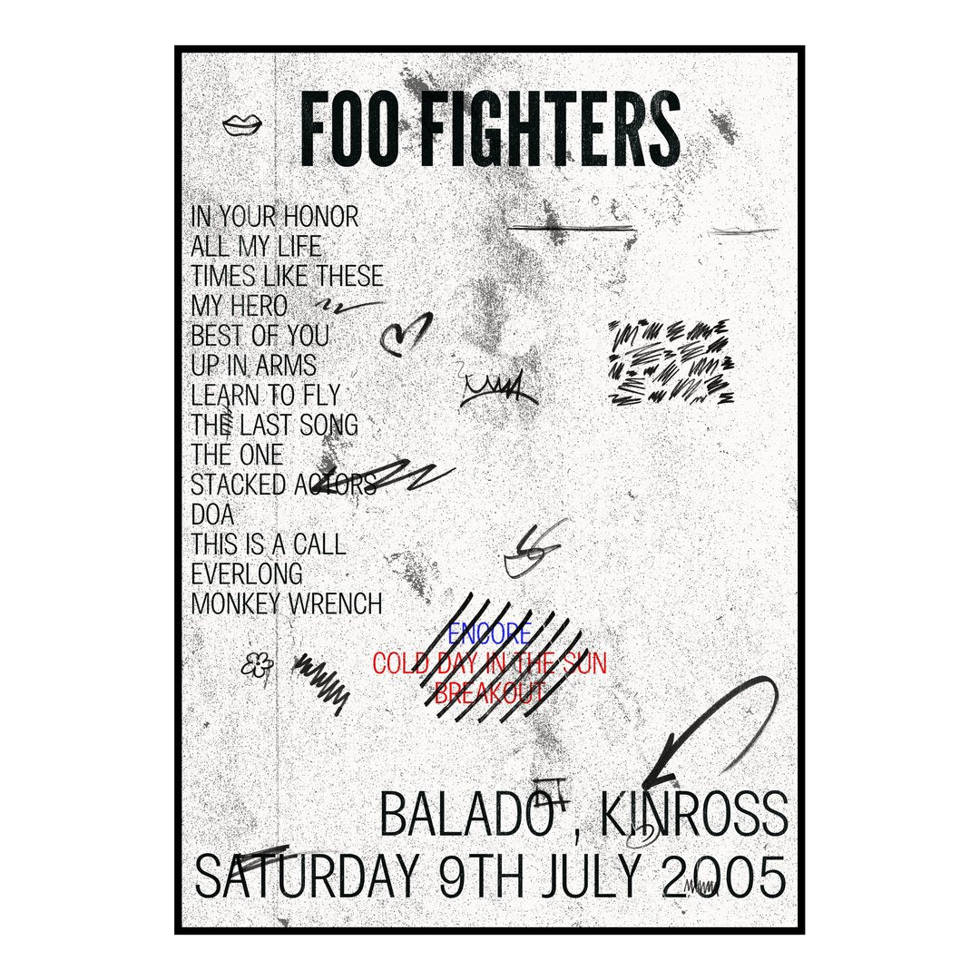 Foo Fighters Kinross 9th July 2005 Setlist poster