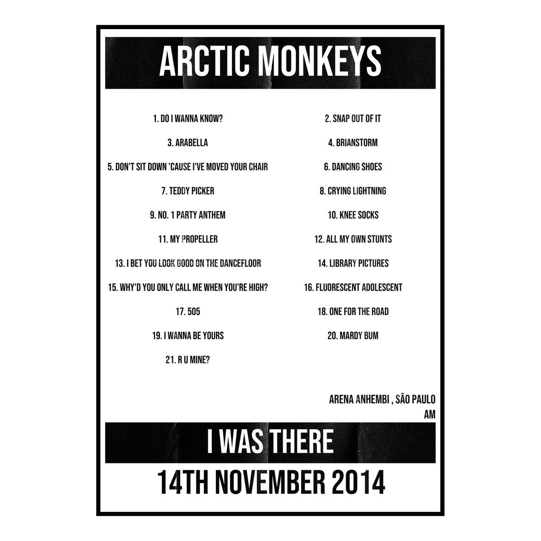 Arctic Monkeys São Paulo 14th November 2014 Setlist poster
