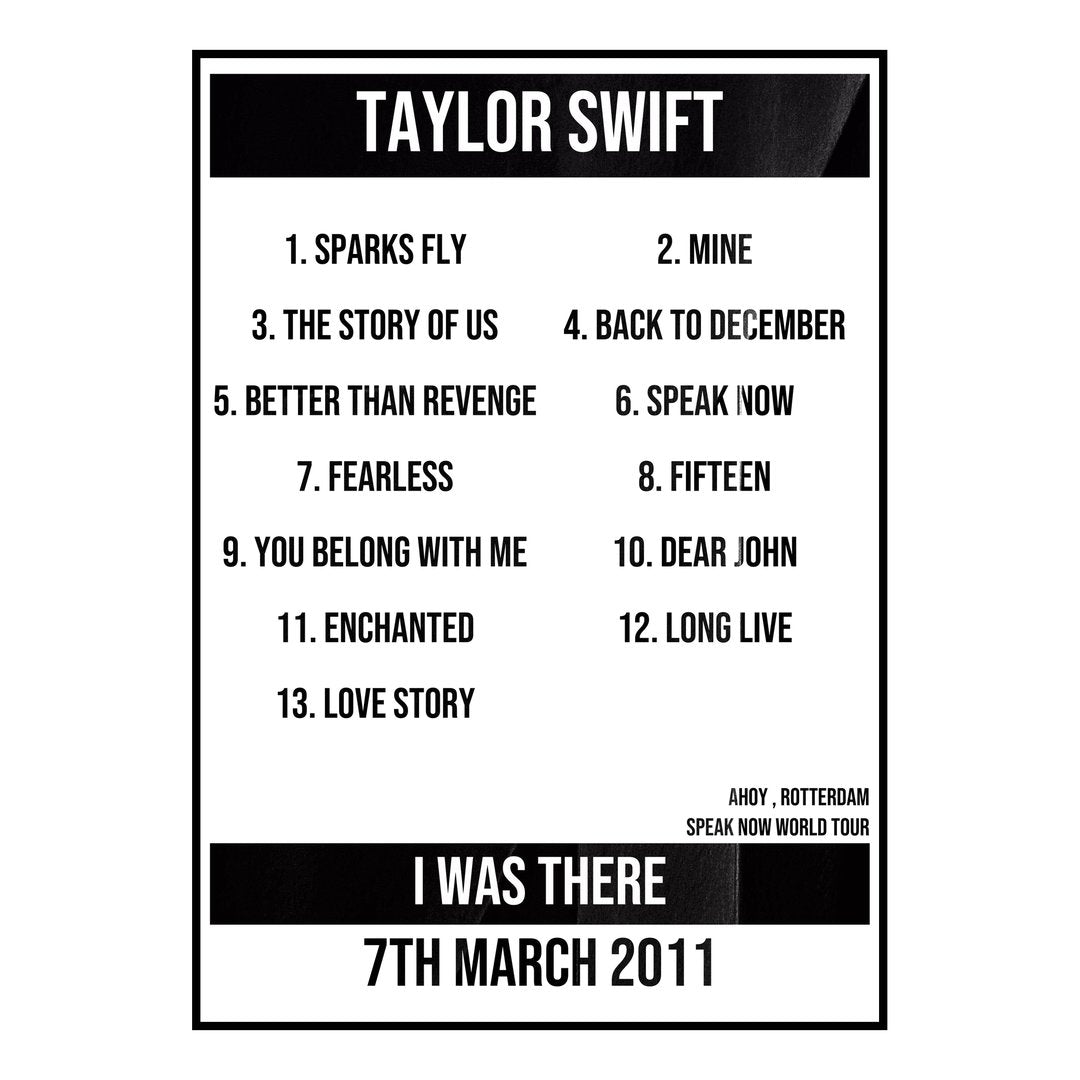 Taylor Swift Rotterdam 7th March 2011 Setlist poster