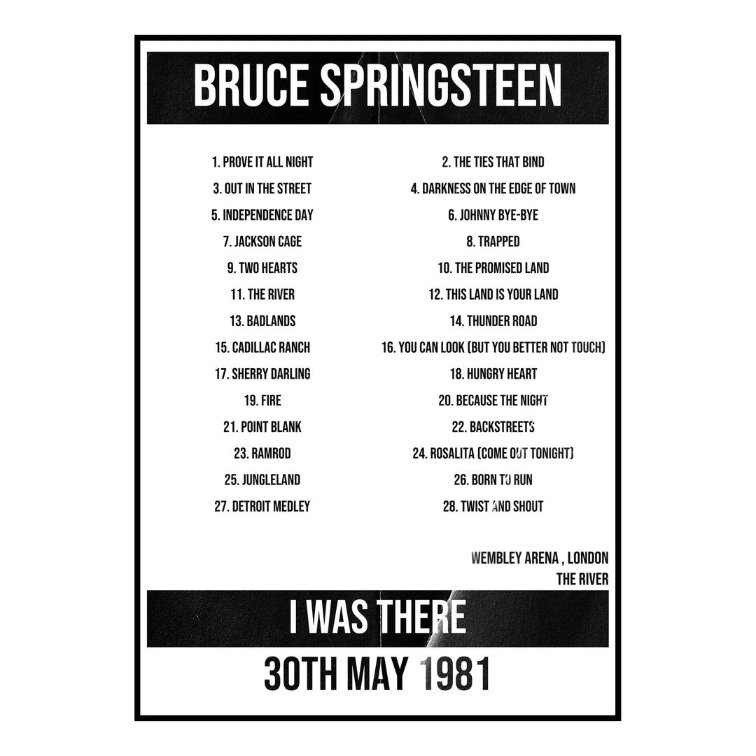 Bruce Springsteen London 30th May 1981 Setlist poster