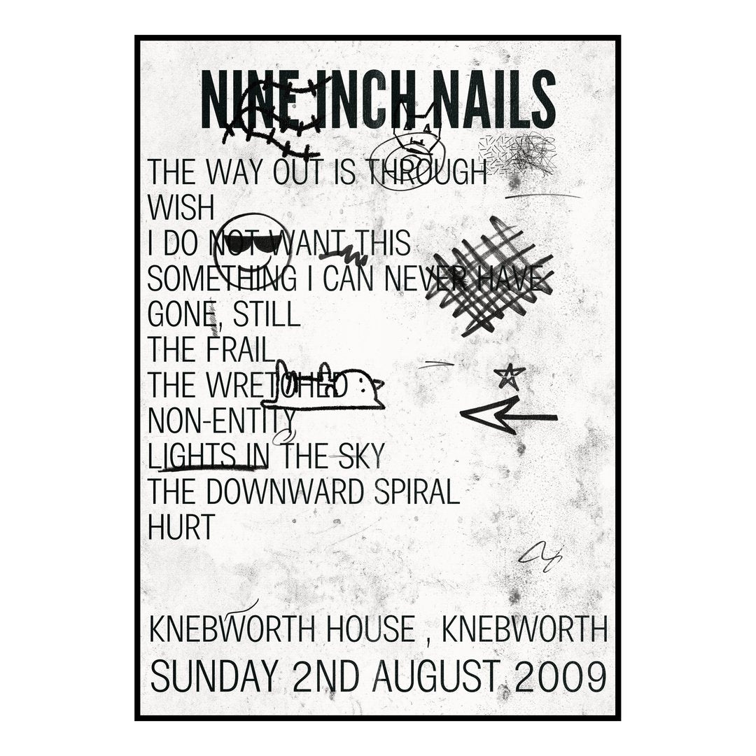 Nine Inch Nails Knebworth 2nd August 2009 Setlist poster