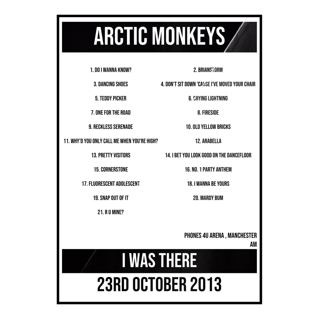 Arctic Monkeys Manchester 23rd October 2013 Setlist poster