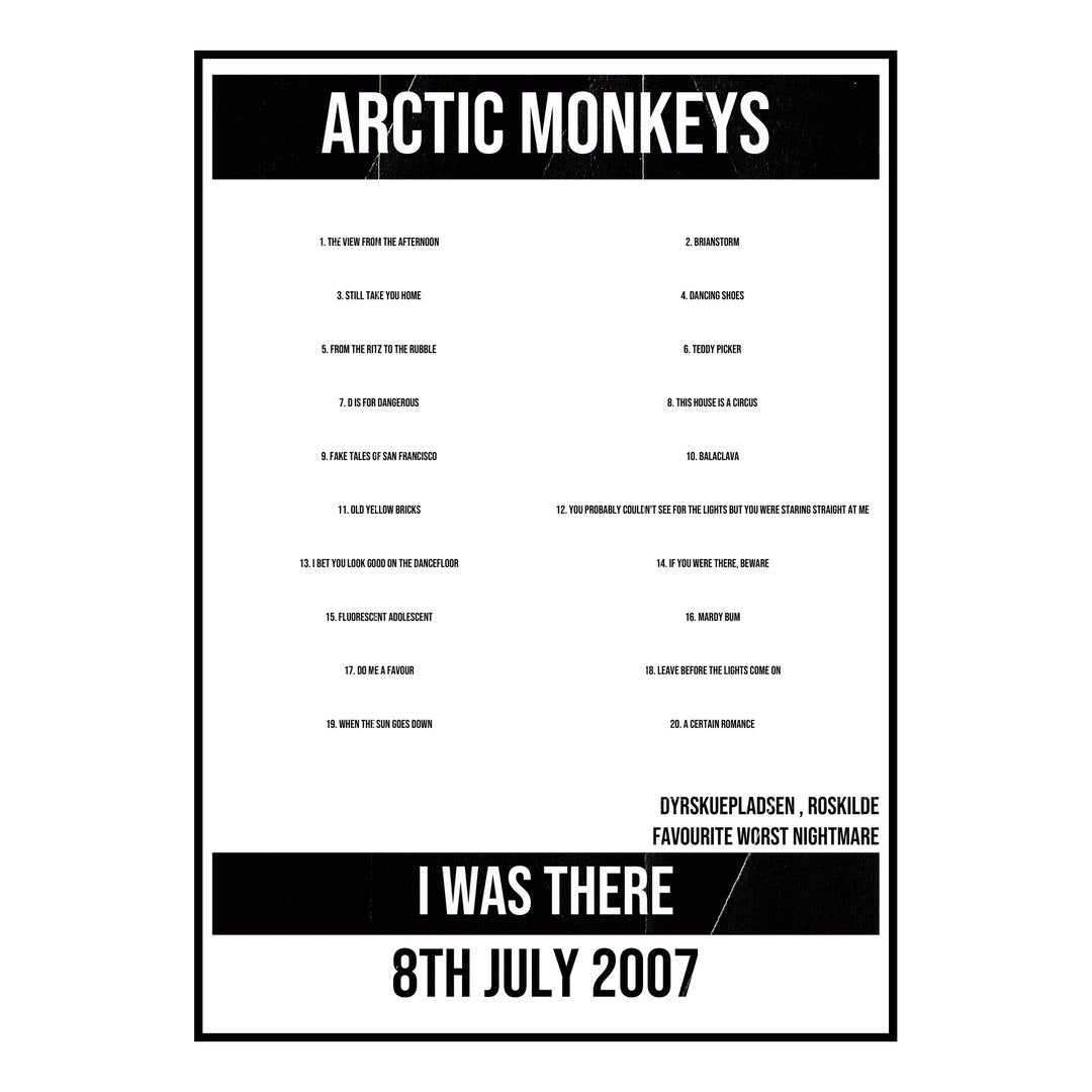 Arctic Monkeys Roskilde 8th July 2007 Setlist poster
