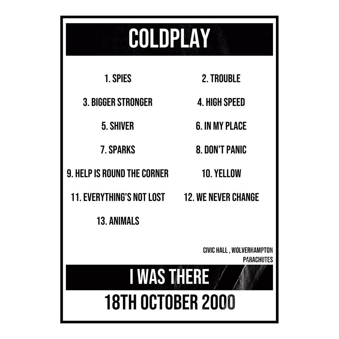 Coldplay Wolverhampton 18th October 2000 Setlist poster