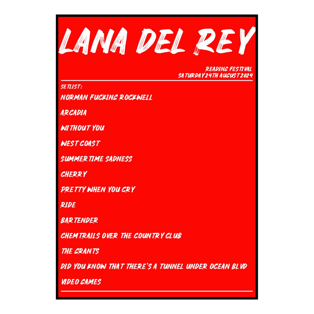 Lana Del Rey Reading 24th August 2024 Setlist poster