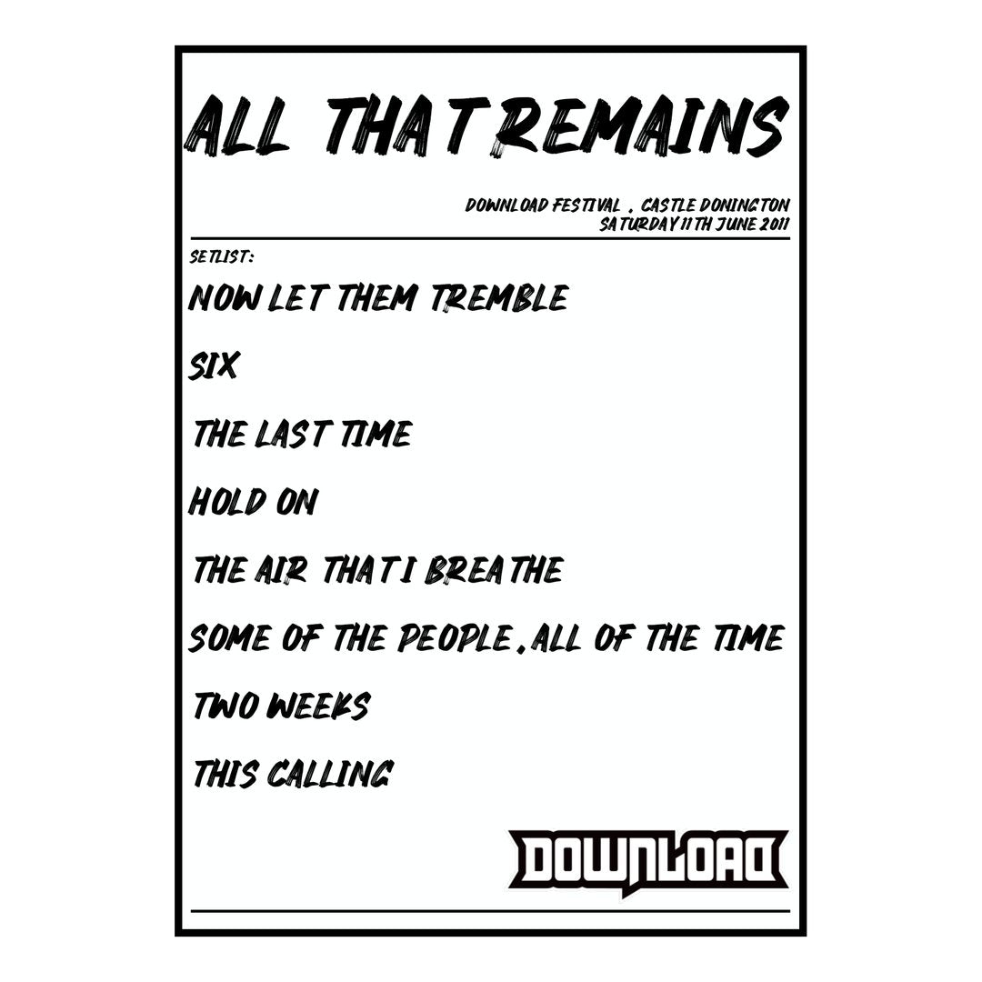 All That Remains Castle Donington 11th June 2011 Setlist poster