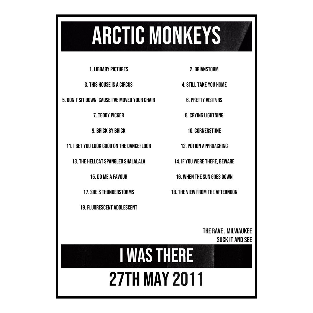 Arctic Monkeys Milwaukee 27th May 2011 Setlist poster